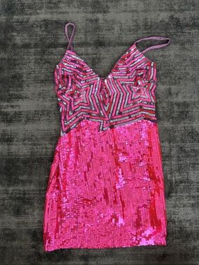 Nasty Gal Pink Sequin Mini Dress with Star Beaded Bodice